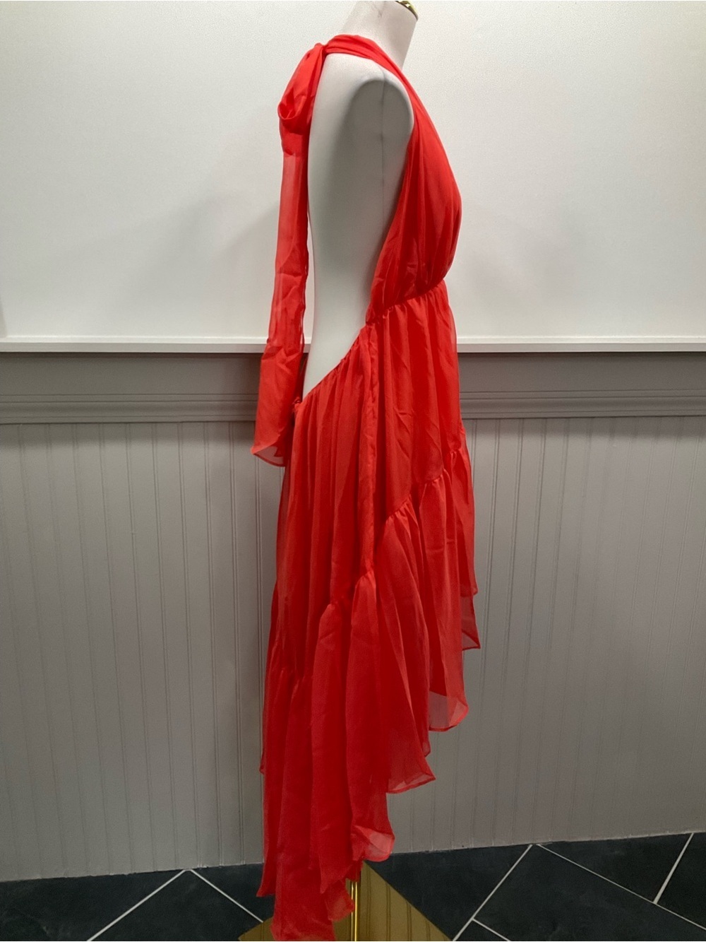 Bardot High Low Ruffle Dress Fire Red Size 12 - Picture 3 of 4